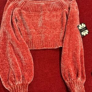 Chaps Off-the-Shoulder Red Sweater